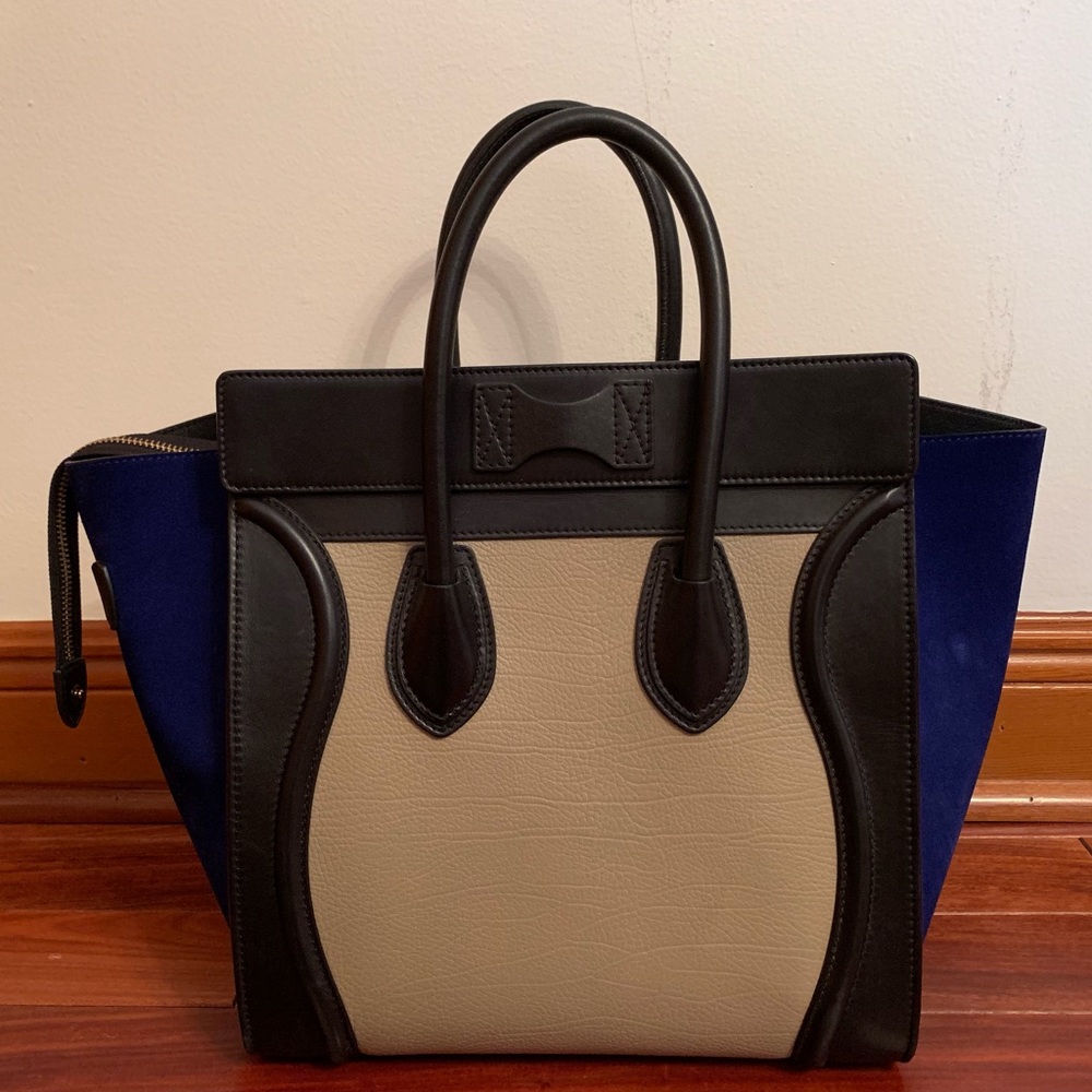 Celine black/ tan leather/ blue suede mini luggage - Picture 2 of 4